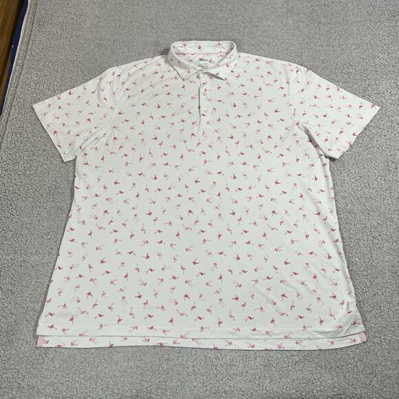 Johnnie O Polo Shirt Mens 2XL All Over Print Golf Performance Flamingo Stretch - Picture 1 of 8